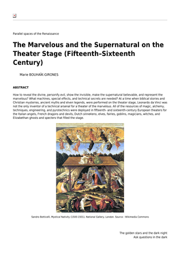 The Marvelous and the Supernatural on the Theater Stage (Fifteenth–Sixteenth Century)