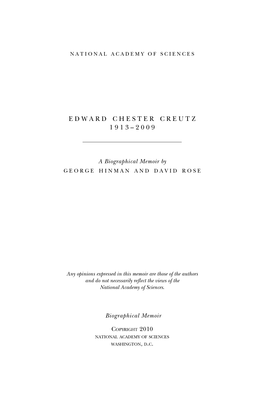 Edward Creutz Was Indeed a Distinguished Pioneer of the Nuclear Era