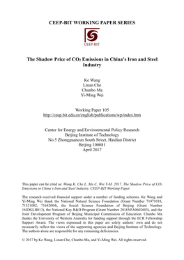 CEEP-BIT WORKING PAPER SERIES the Shadow Price of CO2