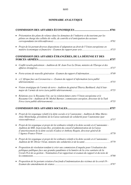 8695 Sommaire Analytique Commission Des Affaires Économiques ...8701