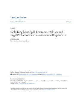 Gold King Mine Spill: Environmental Law and Legal Protections for Environmental Responders Clifford J