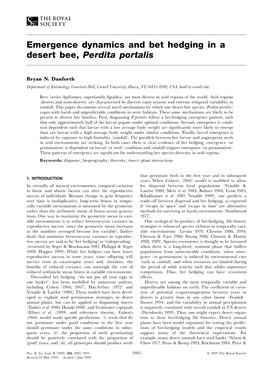 Emergence Dynamics and Bet Hedging in a Desert Bee, Perdita Portalis