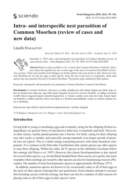 And Interspecific Nest Parasitism of Common Moorhen (Review of Cases and New Data)