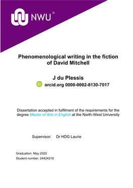 Phenomenological Writing in the Fiction of David Mitchell J Du Plessis