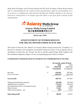 Asiaray Media Group Limited 雅仕維傳媒集團有限公司 (Incorporated in the Cayman Islands with Limited Liability) (Stock Code: 1993)