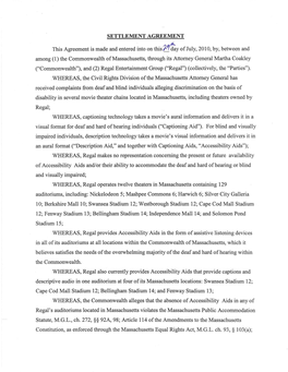 SETTLEMENT AGREEMENT This Agreement Is Made and Entered Into on This/^ Day of July, 2010, By, Between and Among (1) the Commonwe