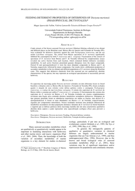 FEEDING-DETERRENT PROPERTIES of DITERPENES of Dictyota Mertensii (PHAEOPHYCEAE, DICTYOTALES)*