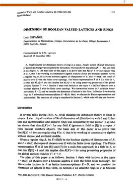 DIMENSION of BOOLEAN VALUED LATTICES and RINGS Luis