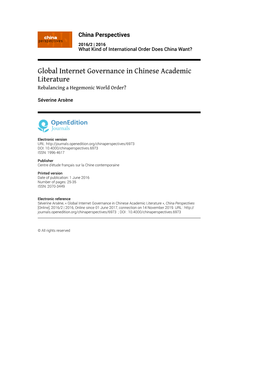 Global Internet Governance in Chinese Academic Literature Rebalancing a Hegemonic World Order?