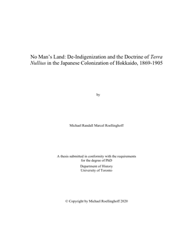 No Man's Land: De-Indigenization and the Doctrine of Terra Nullius in the Japanese Colonization of Hokkaido, 1869-1905