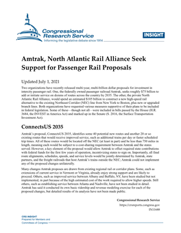 Amtrak, North Atlantic Rail Alliance Seek Support for Passenger Rail Proposals