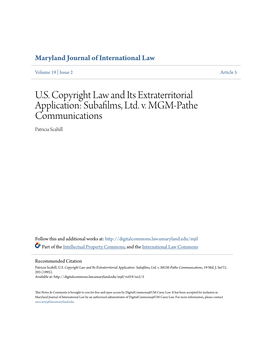 Subafilms, Ltd. V. MGM-Pathe Communications Patricia Scahill