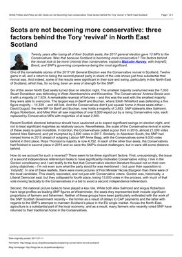 British Politics and Policy at LSE: Scots Are Not Becoming More Conservative: Three Factors Behind the Tory ‘Revival’ in North East Scotland Page 1 of 2