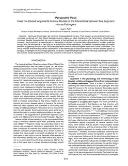 Perspective Piece Case Not Closed: Arguments for New Studies of the Interactions Between Bed Bugs and Human Pathogens