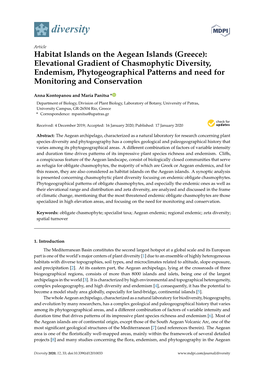 Elevational Gradient of Chasmophytic Diversity, Endemism, Phytogeographical Patterns and Need for Monitoring and Conservation