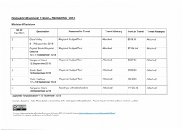 Domestic/Regional Travel — September 2018 Minister Whetstone