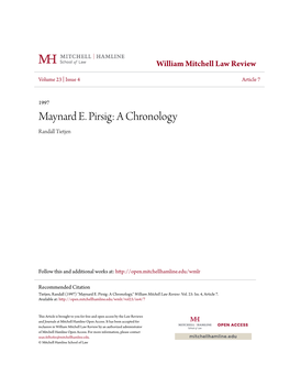 Maynard E. Pirsig: a Chronology Randall Tietjen