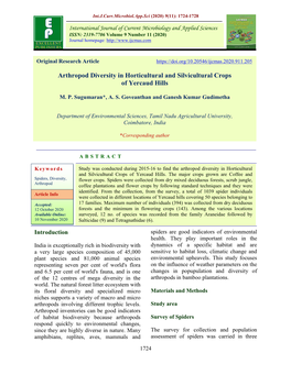 Arthropod Diversity in Horticultural and Silvicultural Crops of Yercaud Hills