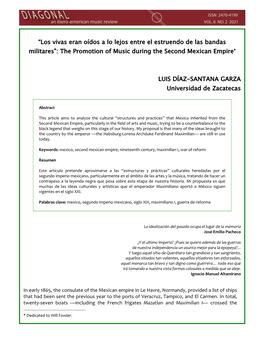 Los Vivas Eran Oídos a Lo Lejos Entre El Estruendo De Las Bandas Militares”: the Promotion of Music During the Second Mexican Empire*