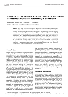 Research on the Influence of Brand Certification on Farmers' Professional Cooperatives Participating in E-Commerce