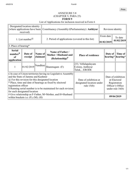 ANNEXURE 5.8 (CHAPTER V, PARA 25) FORM 9 List of Applications For