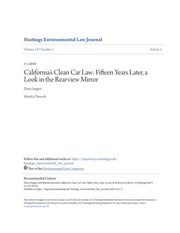 Californiaâ•Žs Clean Car Law: Fifteen Years Later, a Look in the Rearview