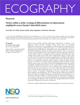 Ecological Differentiation of Subterranean Amphipods Across Europe’S Interstitial Waters