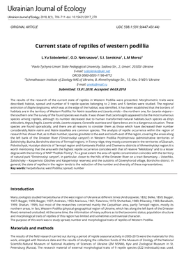 Current State of Reptiles of Western Podillia