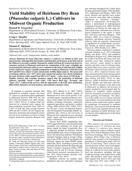 Yield Stability of Heirloom Dry Bean (Phaseolus Vulgaris L.) Cultivars In