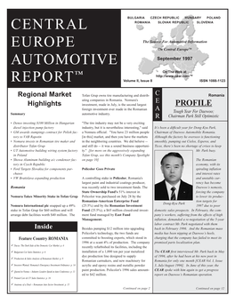 CENTRAL EUROPE AUTOMOTIVE REPORT™ © Central European Trade & Marketing, L.L.C