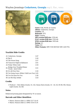 Waylon Jennings Cedartown, Georgia Mp3, Flac, Wma