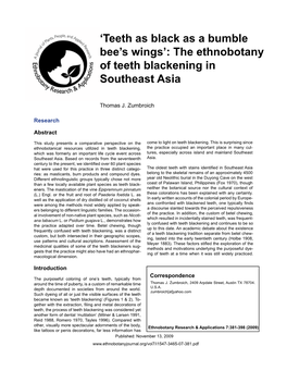 'Teeth As Black As a Bumble Bee's Wings': the Ethnobotany of Teeth Blackening in Southeast Asia