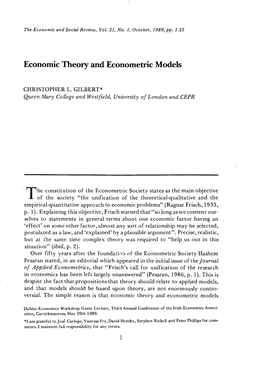 Economic Theory and Econometric Models