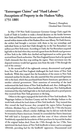 Perceptions of Property in the Hudson Valley, 1751-1801 Thomas J