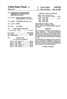 United States Patent (1) 4,594,424