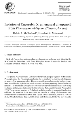 Isolation of Cneorubin X, an Unusual Diterpenoid from Ptaeroxylon Obliquum (Ptaeroxylaceae) Dulcie A