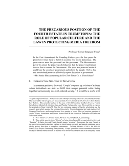 The Precarious Position of the Fourth Estate in Trumptopia: the Role of Popular Culture and the Law in Protecting Media Freedom