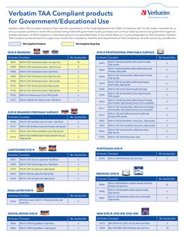 Verbatim TAA Compliant Products for Government/Educational