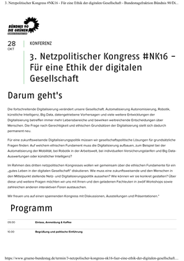 3. Netzpolitischer Kongress #NK16 - Für Eine Ethik Der Digitalen Gesellschaft - Bundestagsfraktion Bündnis 90/Di