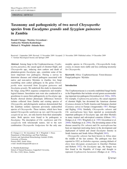 Taxonomy and Pathogenicity of Two Novel Chrysoporthe Species from Eucalyptus Grandis and Syzygium Guineense in Zambia
