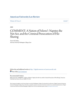 Napster, the Net Act, and the Criminal Prosecution of File-Sharing." American University Law Review 50, No.2 (2000): 473-532