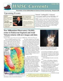 HMSC Currents Newsletter of the Hatfield Marine Science Center Community - Newport OR Upcoming Events Annual Earthquake / Tsunami HMSC Dr