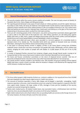 WHO Syria: SITUATION REPORT Weeks 26 – 27 (22 June - 4 July), 2019