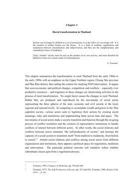 Chapter 2 Rural Transformation in Thailand This Chapter Summarises