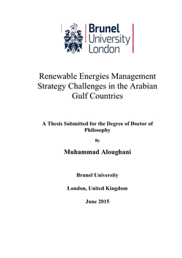 Renewable Energies Management Strategy Challenges in the Arabian Gulf Countries