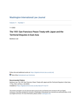 The 1951 San Francisco Peace Treaty with Japan and the Territorial Disputes in East Asia