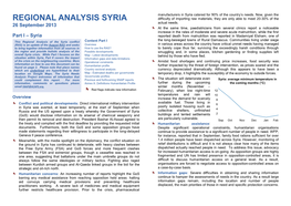 REGIONAL ANALYSIS SYRIA Difficulty of Importing Raw Materials, They Are Only Able to Meet 20-30% of the 26 September 2013 Actual Needs