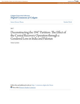 Deconstructing the 1947 Partition: the Effect of the Central Recovery Operation Through a Gendered Lens in India and Pakistan