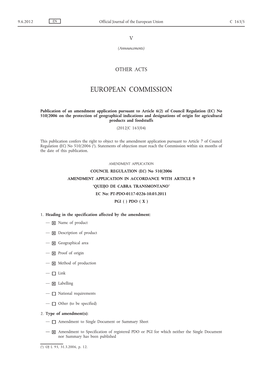 Publication of an Amendment Application Pursuant to Article 6(2