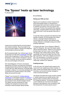 The 'Spaser' Heats up Laser Technology 13 January 2011